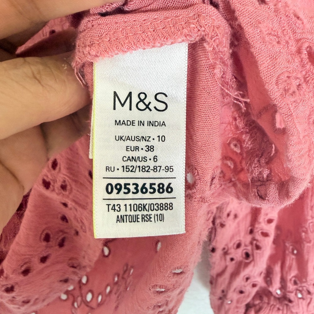M&S Collection Antique Rose Eyelet Boho Blouse V-Neck Tassel Top Size 6 US 10 UK - Picture 8 of 11